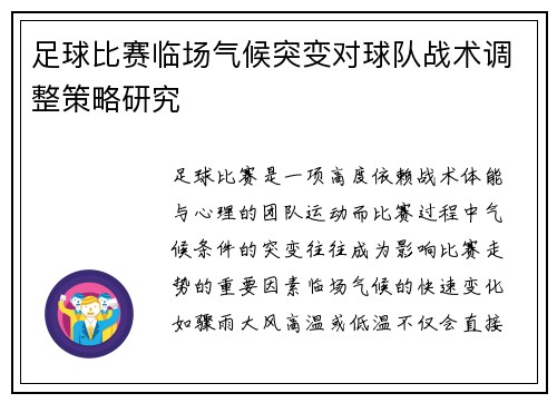 足球比赛临场气候突变对球队战术调整策略研究